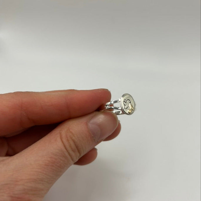 Song Bird Ring Sterling Silver and 14KY Gold Detail