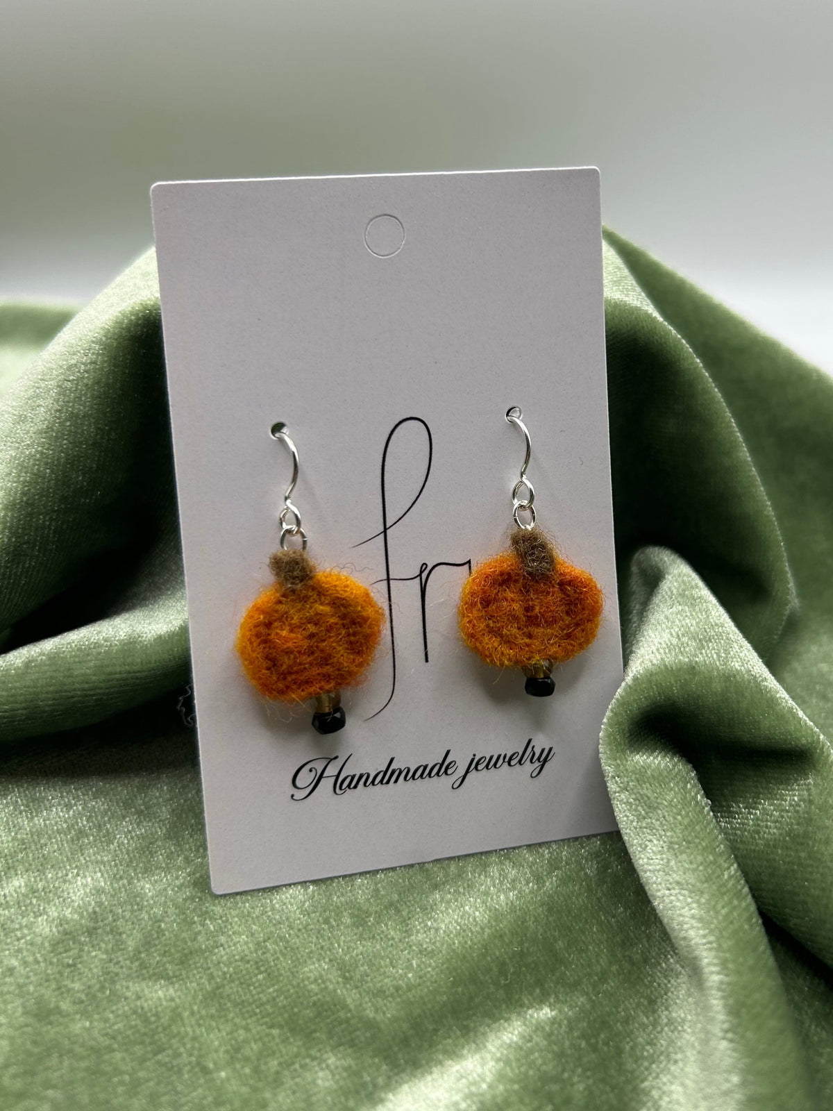 Small felt pumpkin earrings with tourmalines