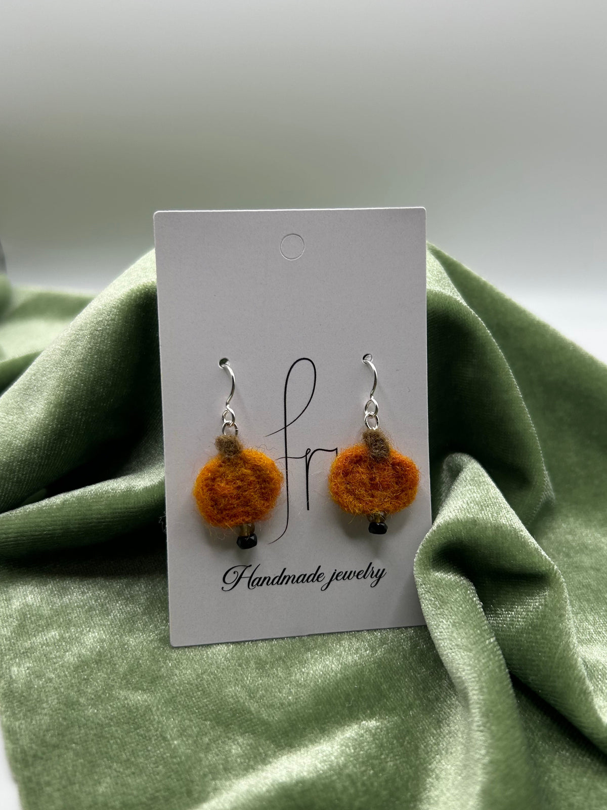 Small felt pumpkin earrings with tourmalines