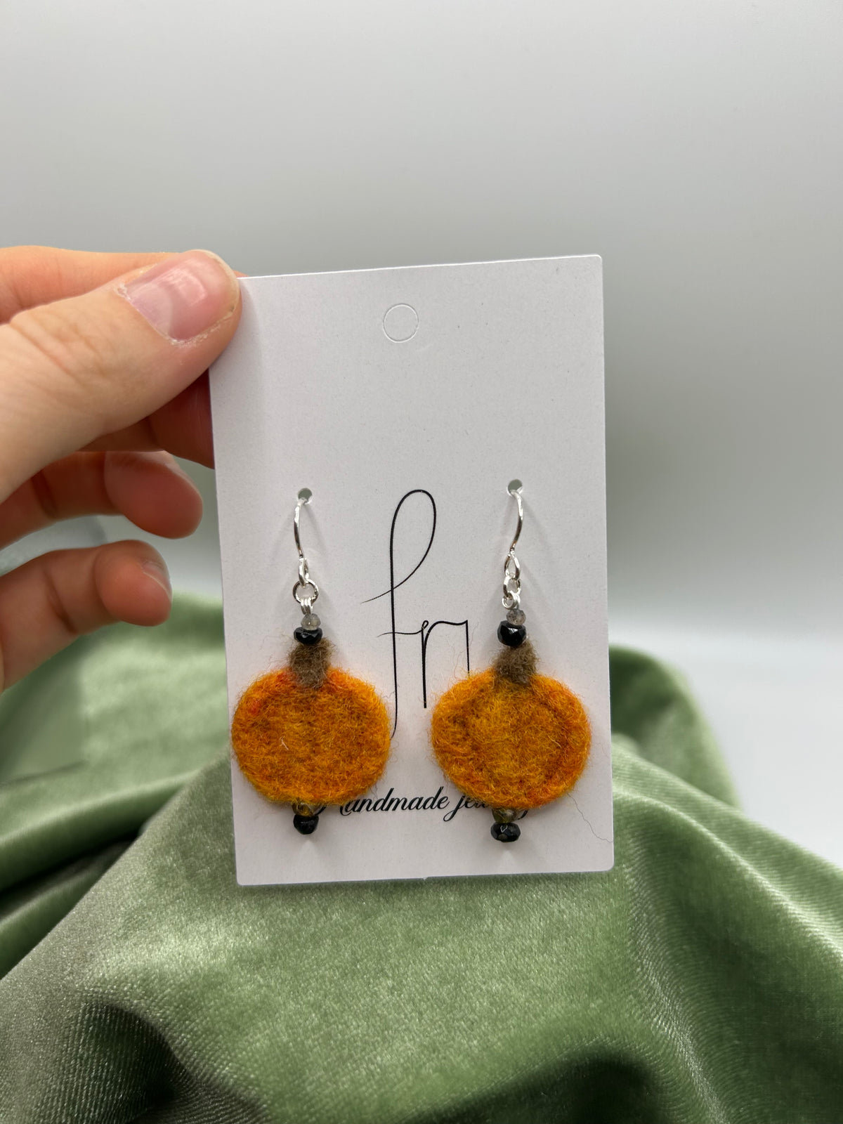 Pumpkin felt with Tourmaline and labradorite