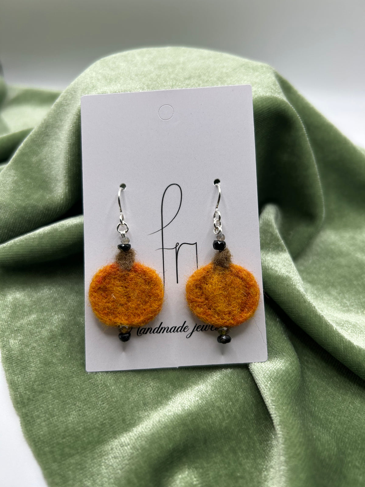 Pumpkin felt with Tourmaline and labradorite
