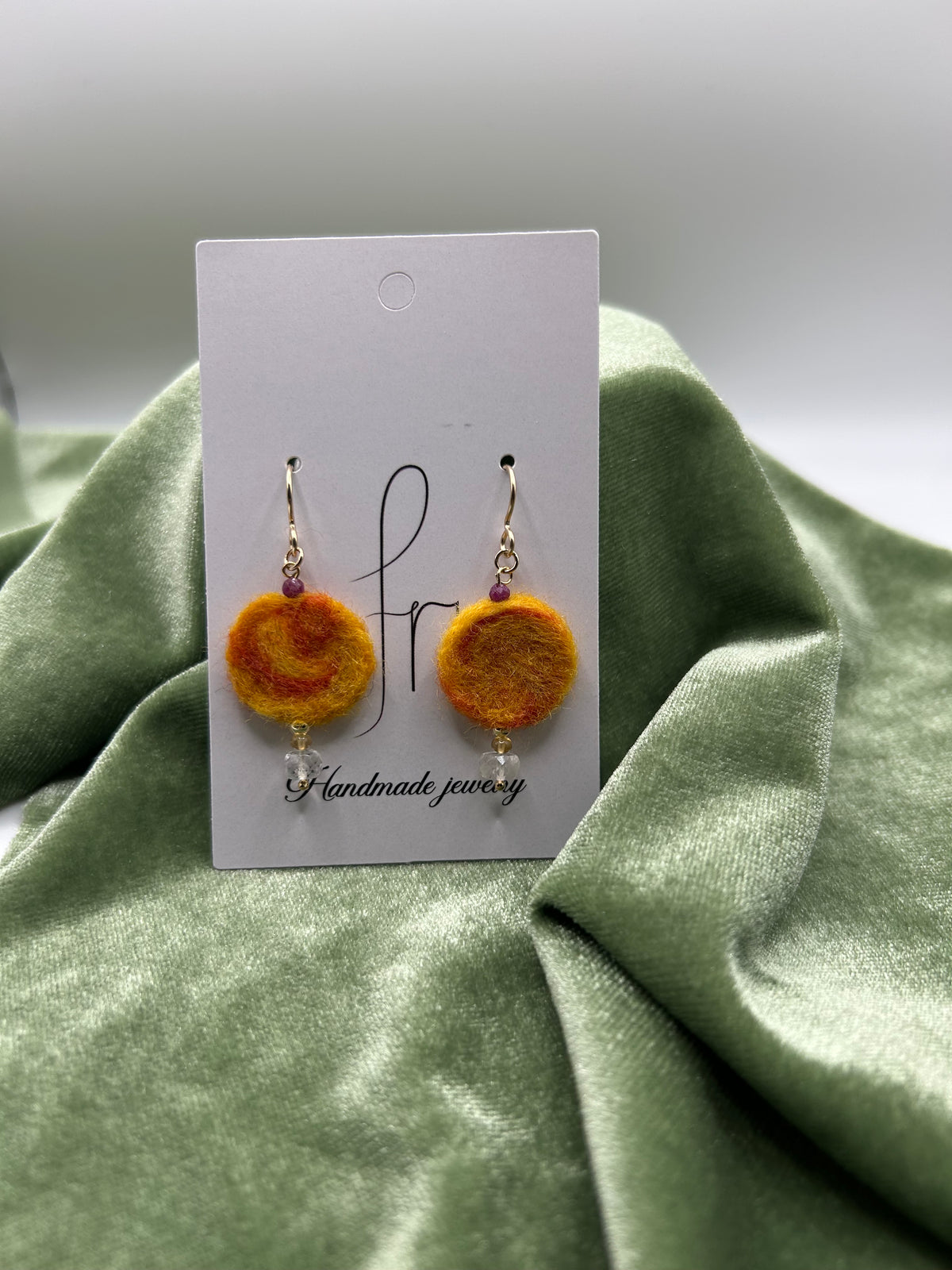 Sun merino wool felt with natural gem stones