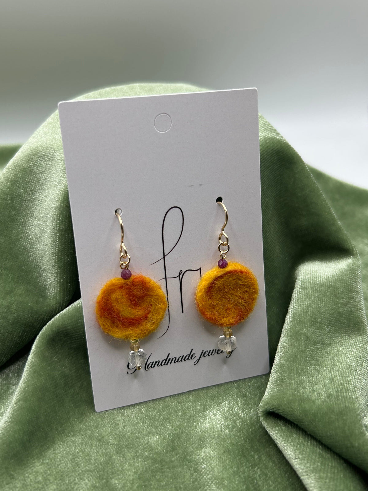 Sun merino wool felt with natural gem stones