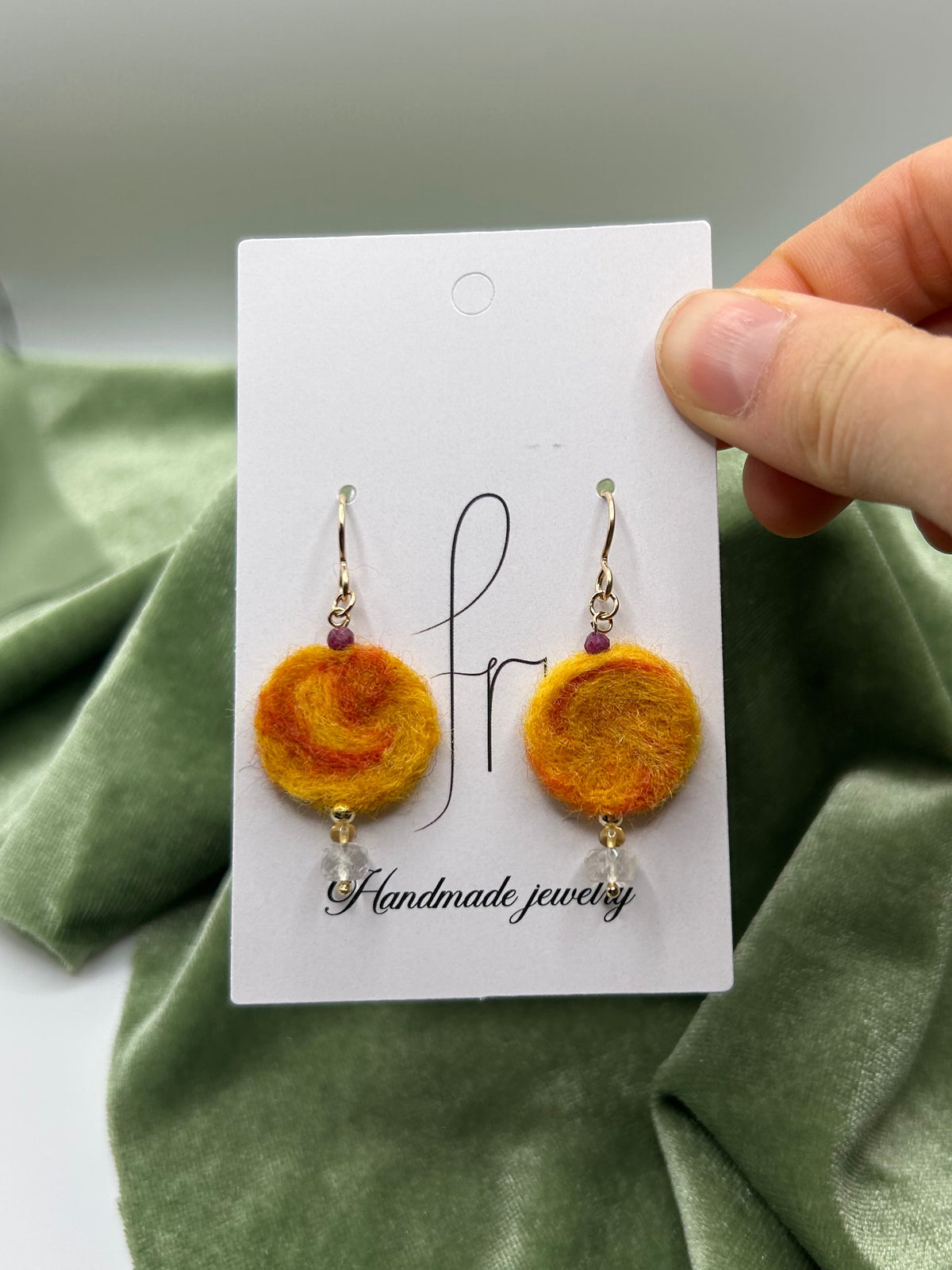 Sun merino wool felt with natural gem stones